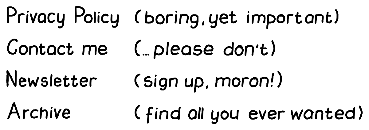 Privacy Policy, Contact me, Newsletter, Archive